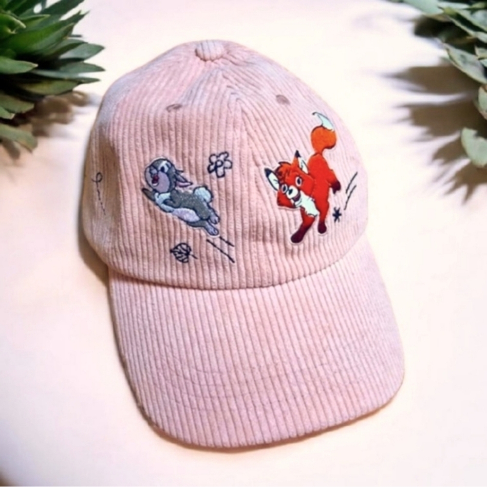 🆕️ Disney Parks Peach Adult Corduroy Hat with Embroidered Disney "CRITTERS"